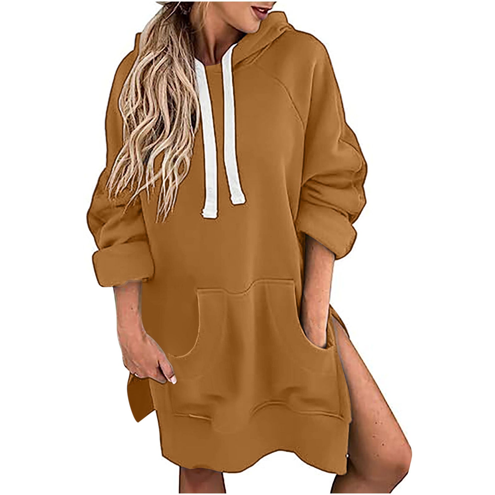 Sporty Chic Loose-fitting  Drawstring Top Sweater  Dress with Long Sleeve