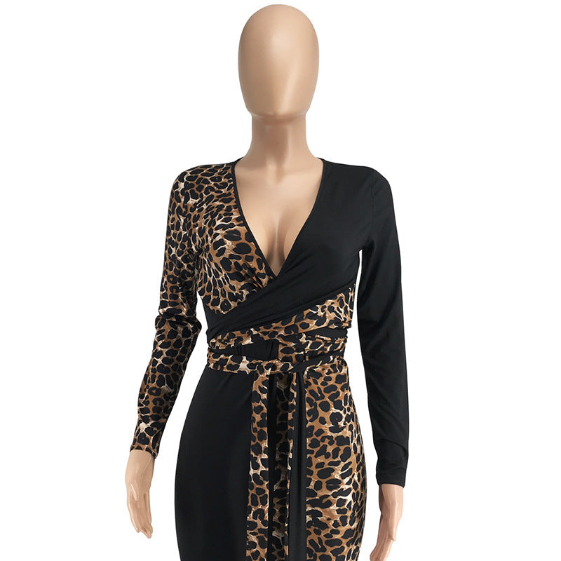 Date Night Plunging Neck Leopard Print Dress