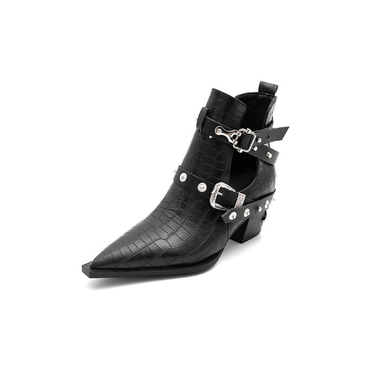 Rivet Buckle Strap Pointed Toes Gothic Cowboy Boots