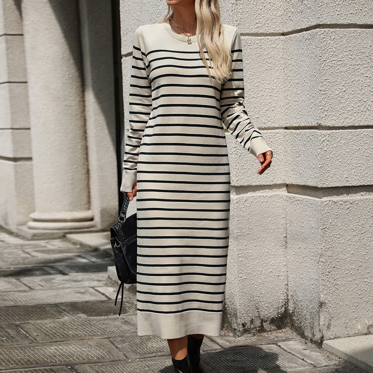 Slim Striped Printed Long Dress