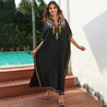 Sea Blue Mall Sun-Kissed Embroidered Beach Cover-up Robe Dress Beach Cover-up Robe Dress black Cover-up Robe Dress Embroidered SeaBlueMall.com