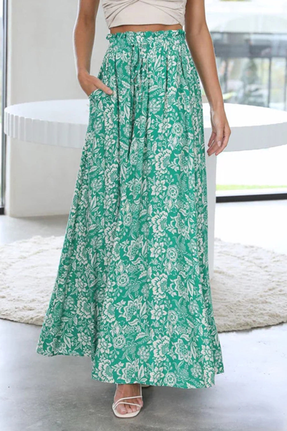 Floral Ease Tied Wide Leg Printed Pants