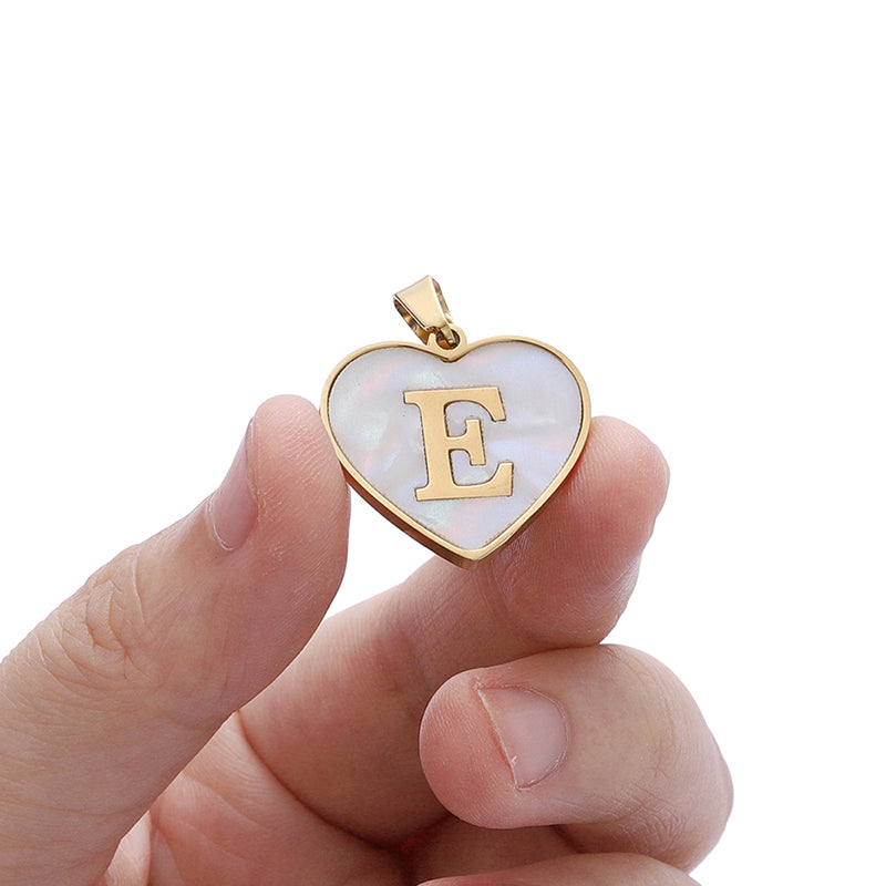 Sea Blue Mall Gold Plated Personalized Letter Heart-shaped Necklace with a White Shell  SeaBlueMall.com