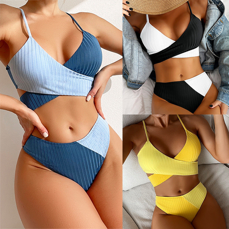 Patchwork Swimsuit  with Ruched Bikini Knot