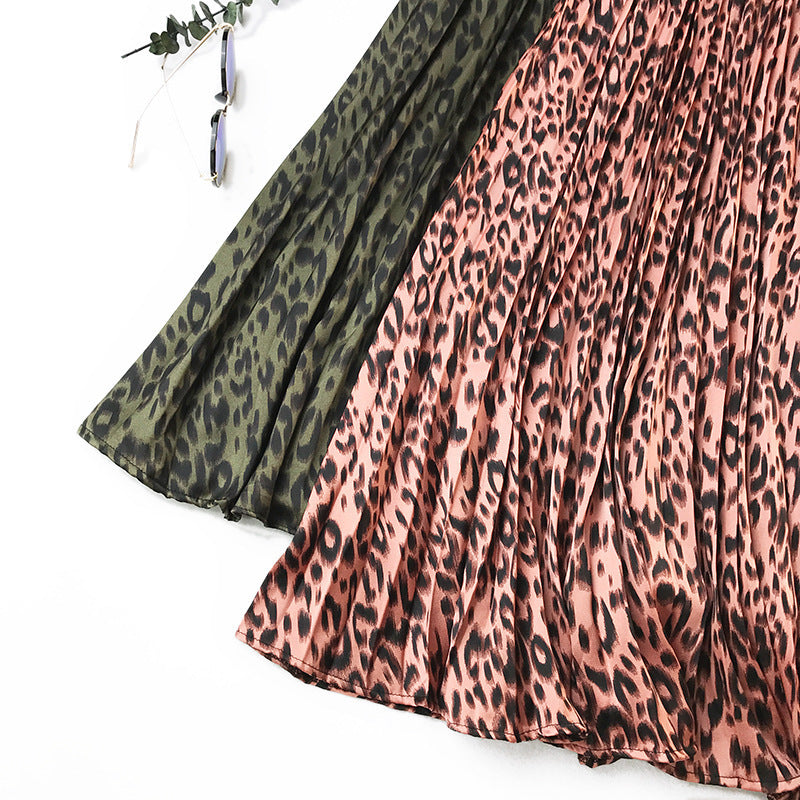 Retro Touch Pleated Animal Print Maxi Skirt