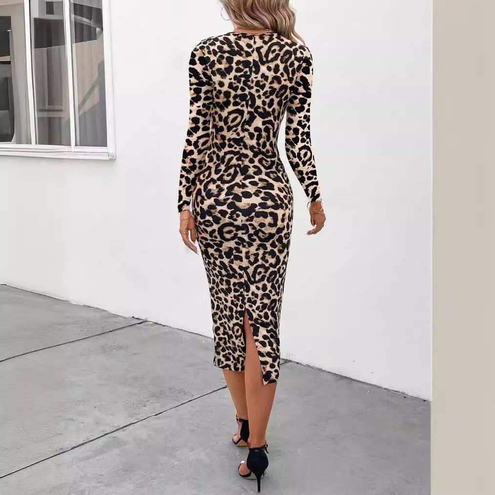 So Charmed Leopard Print Bodycon Midi Dress