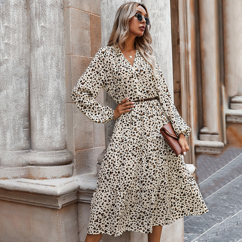 Everyday Style V-neck Leopard Print Maxi Dress