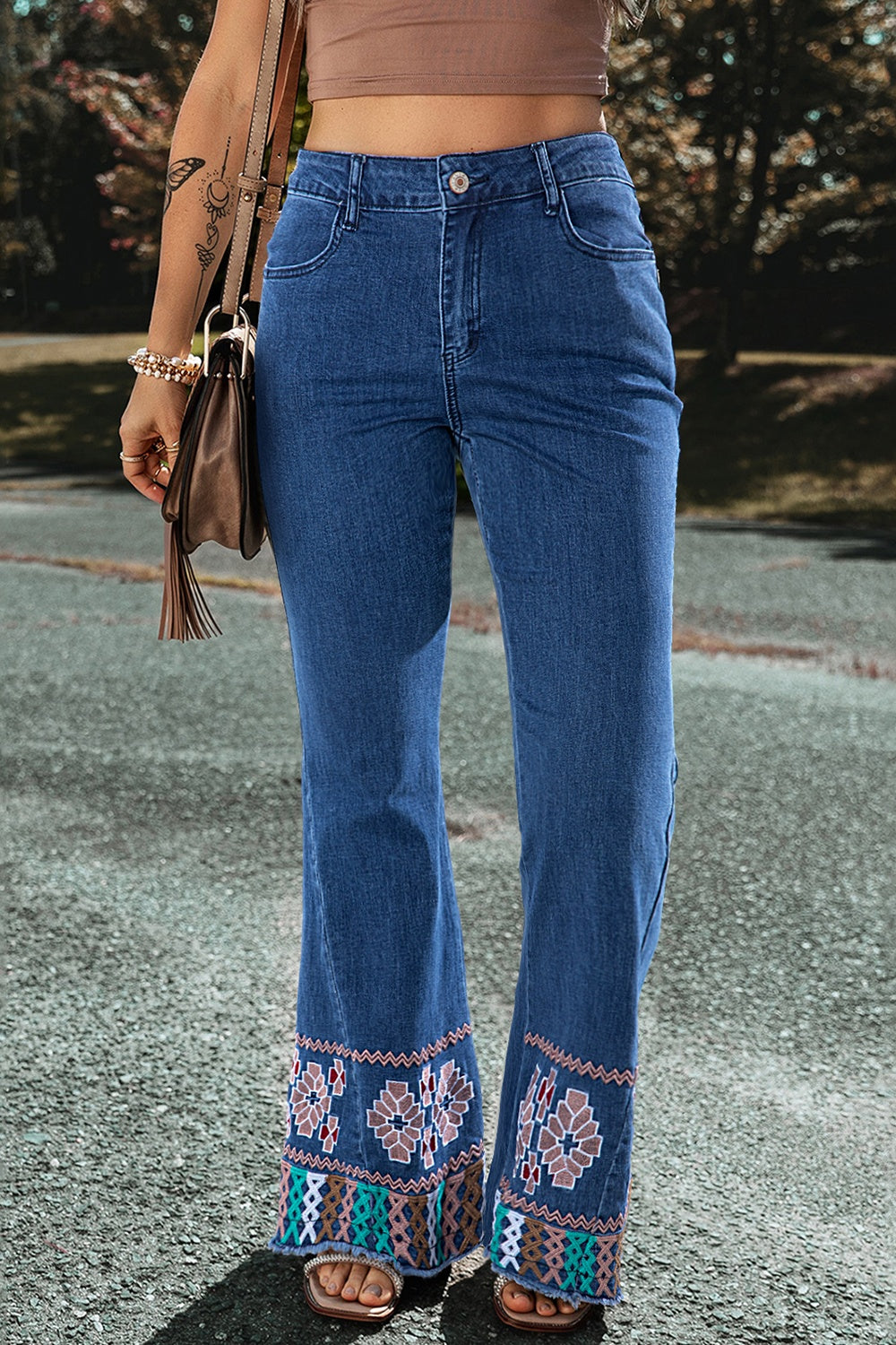 Embroidered Bootcut High Waist Slim Fit Jeans