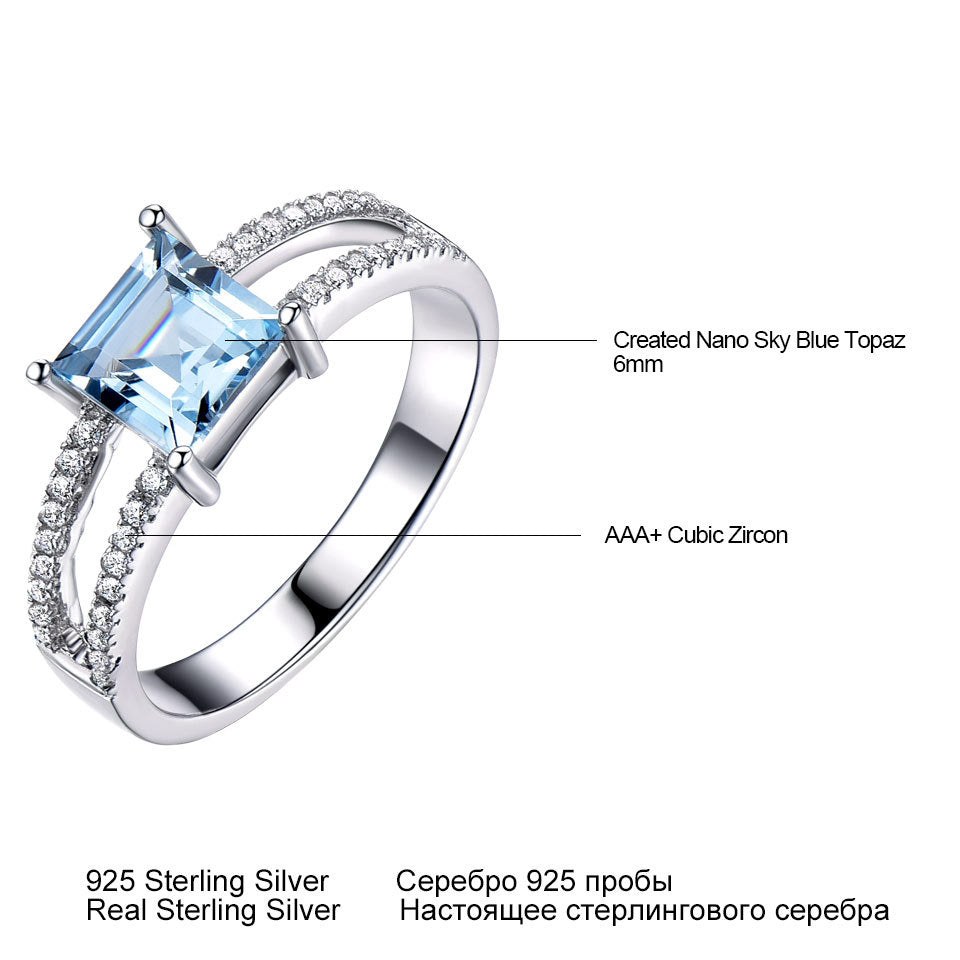 925 Sterling Silver Sky Blue Topaz Ring with Inlaid Gem Adornments.