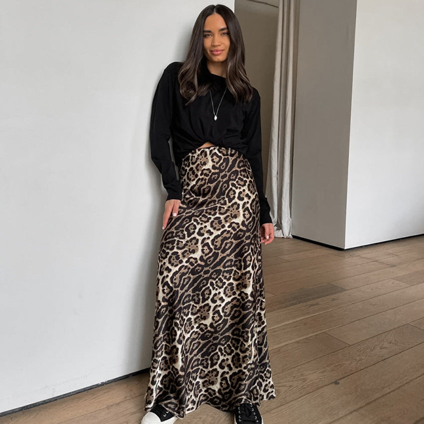 French Gal Leopard Print Bodycon Maxi Skirt