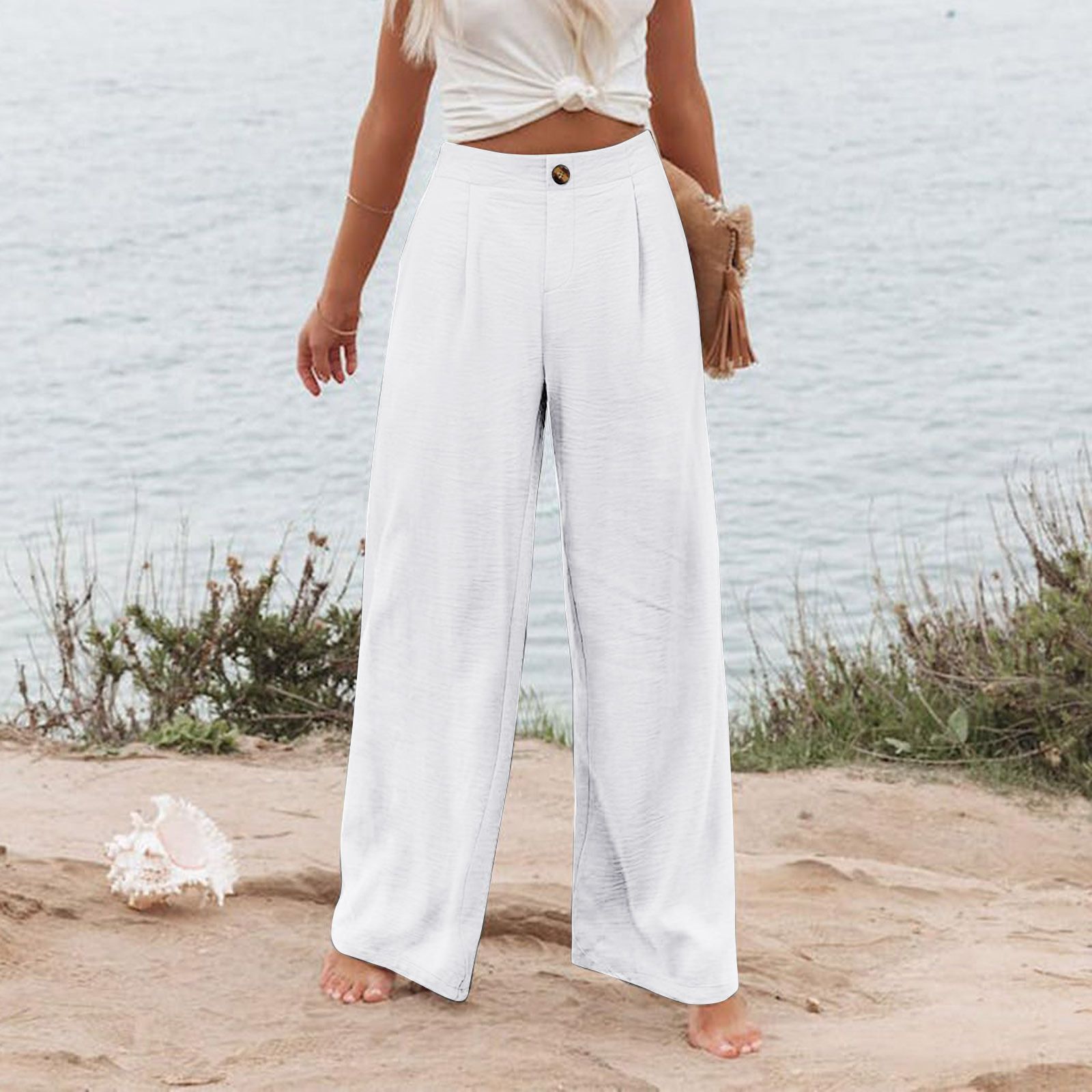 Loose Elastic Waist Wide Leg Long Pants