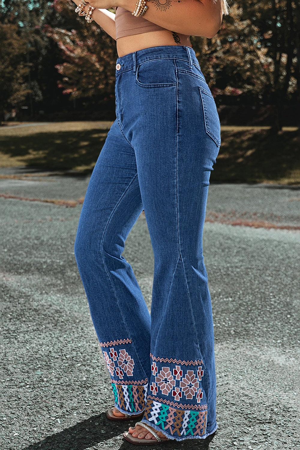 Embroidered Bootcut High Waist Slim Fit Jeans