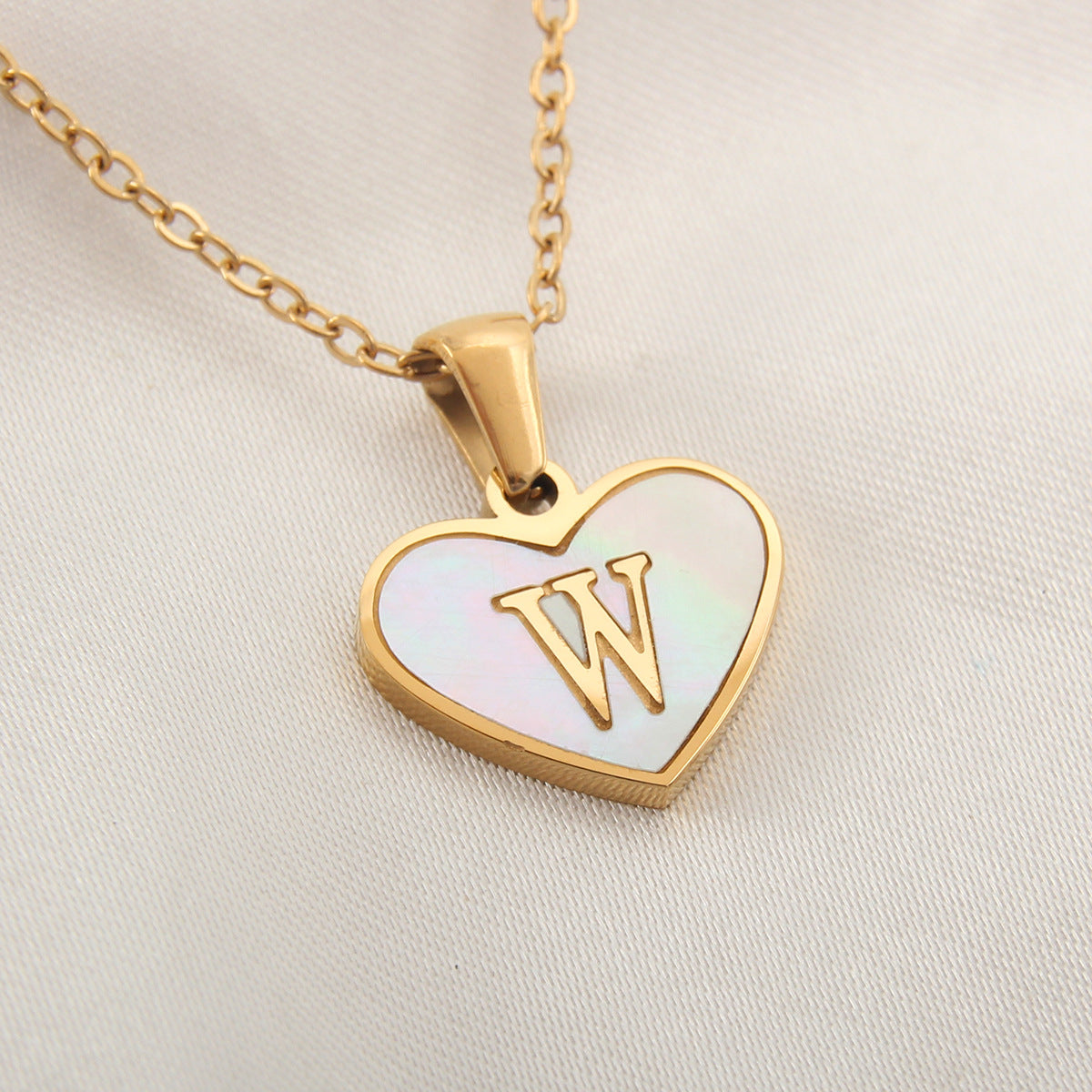 Sea Blue Mall Gold Plated Personalized Letter Heart-shaped Necklace with a White Shell  SeaBlueMall.com