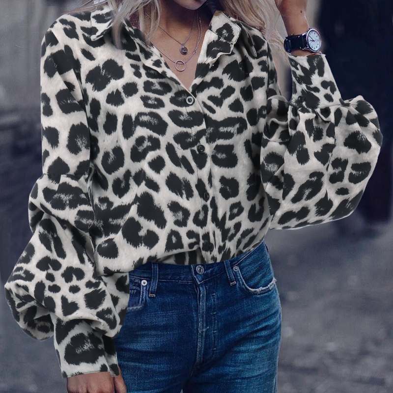 Bohemian Leopard Print Shirt with Long Sleeves