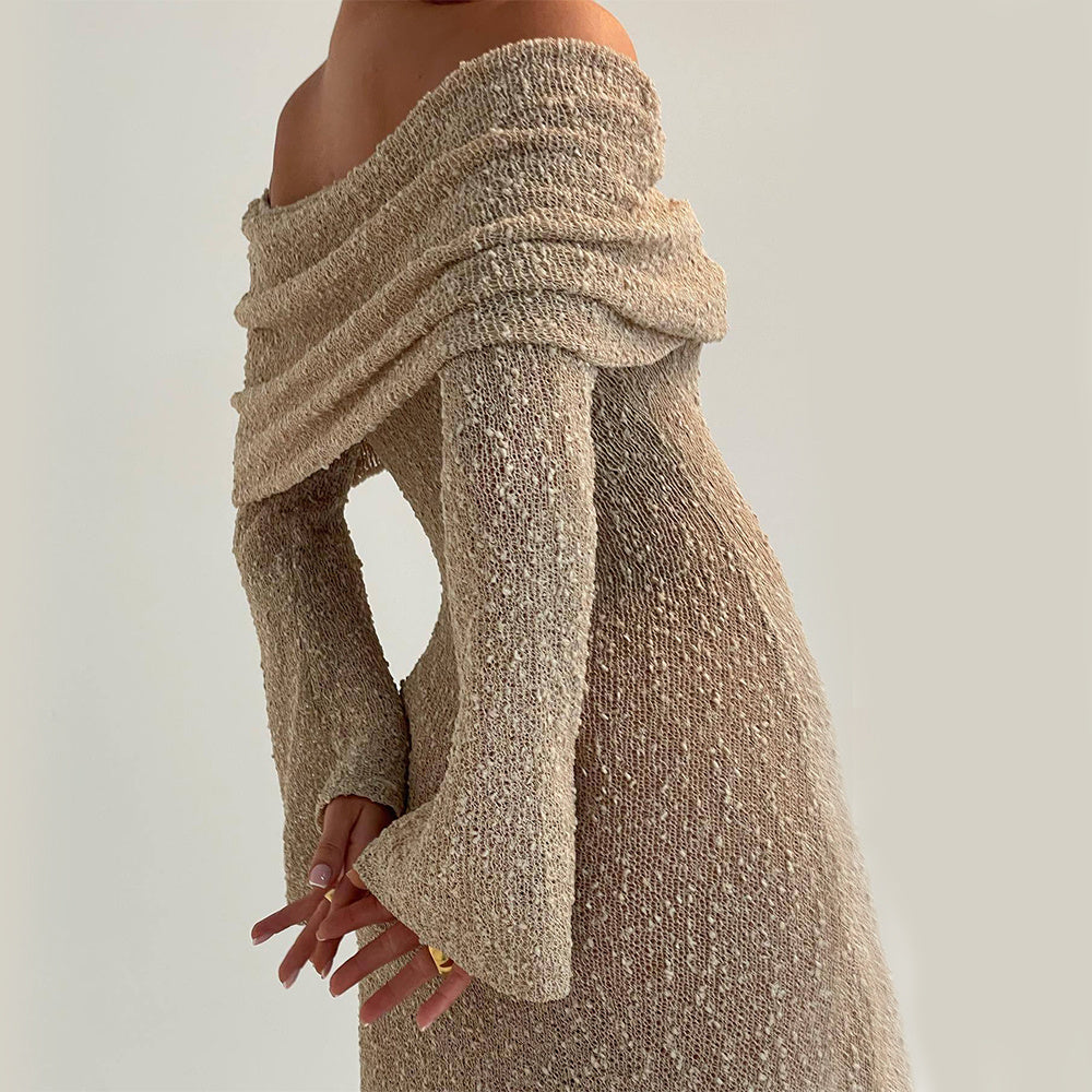 Beach Holiday One-shoulder Knitted Long-Sleeved Dress