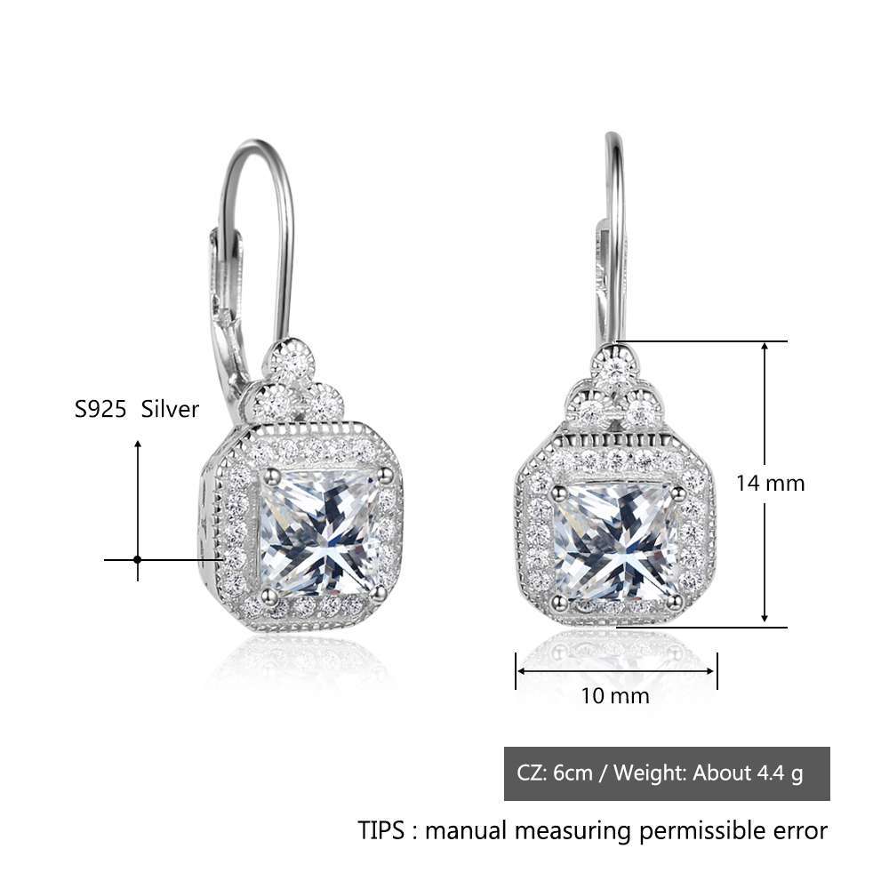 Sparkling Rhinestone 925 Sterling Silver Hook Drop Earrings.