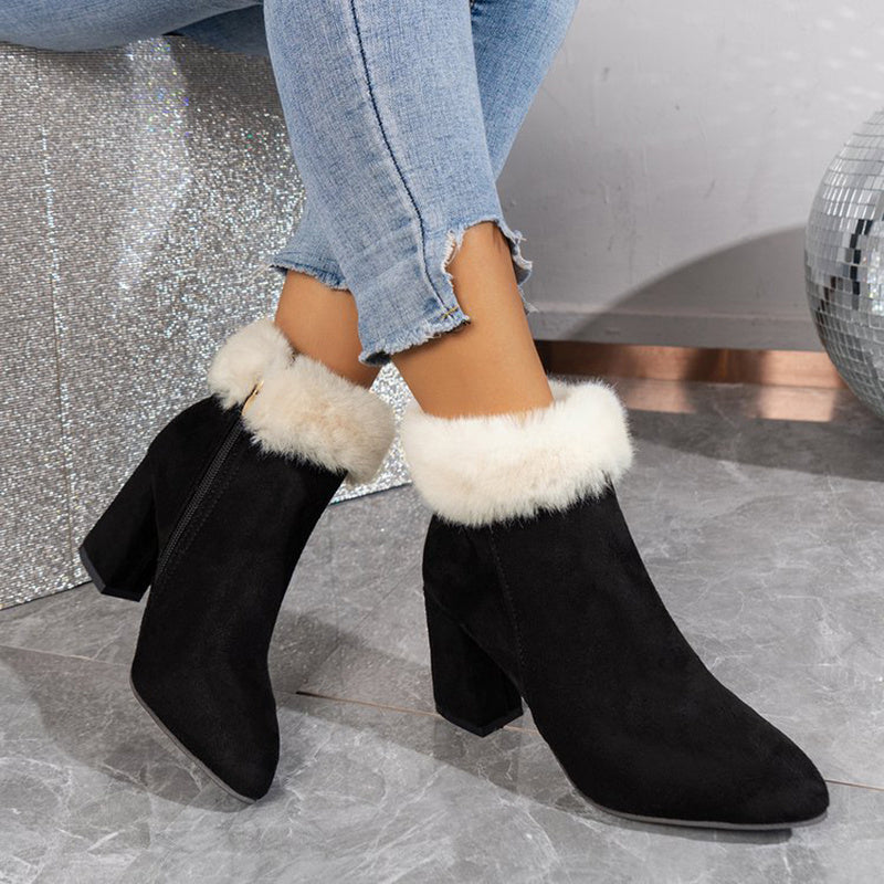 Plaid Print Plush Ankle Warm Snow Boots