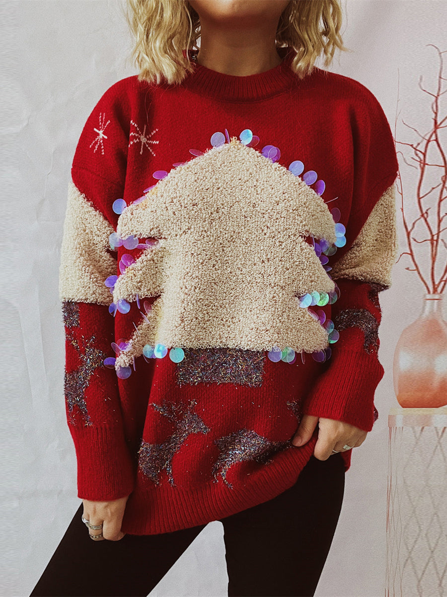 Holiday Joy Sequin Christmas Tree & Reindeer Sweater