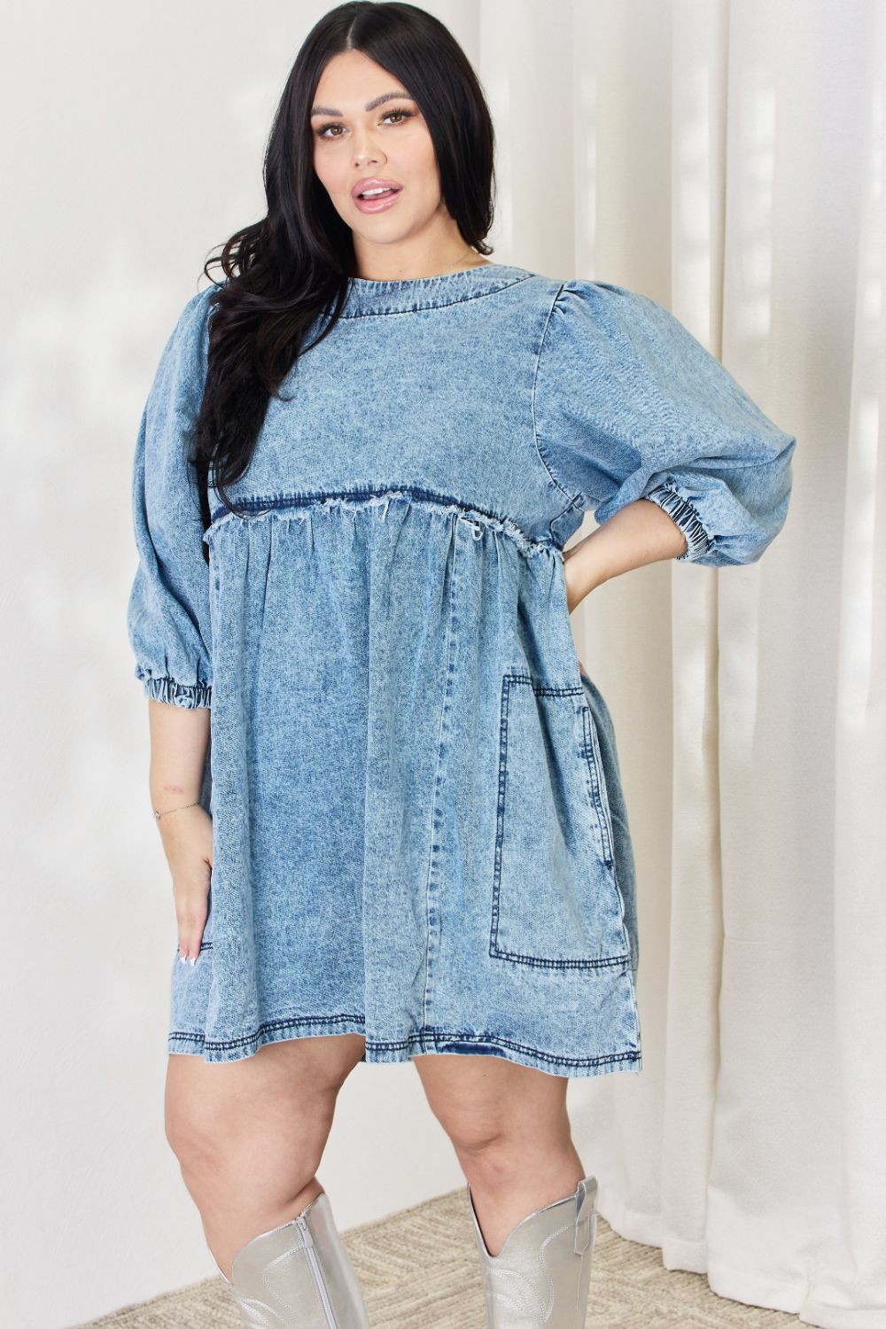 Relaxed Fit Oversized Denim Babydoll Dress