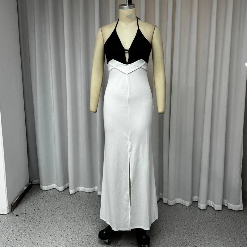 White Elegant Style Black Top Maxi Dress