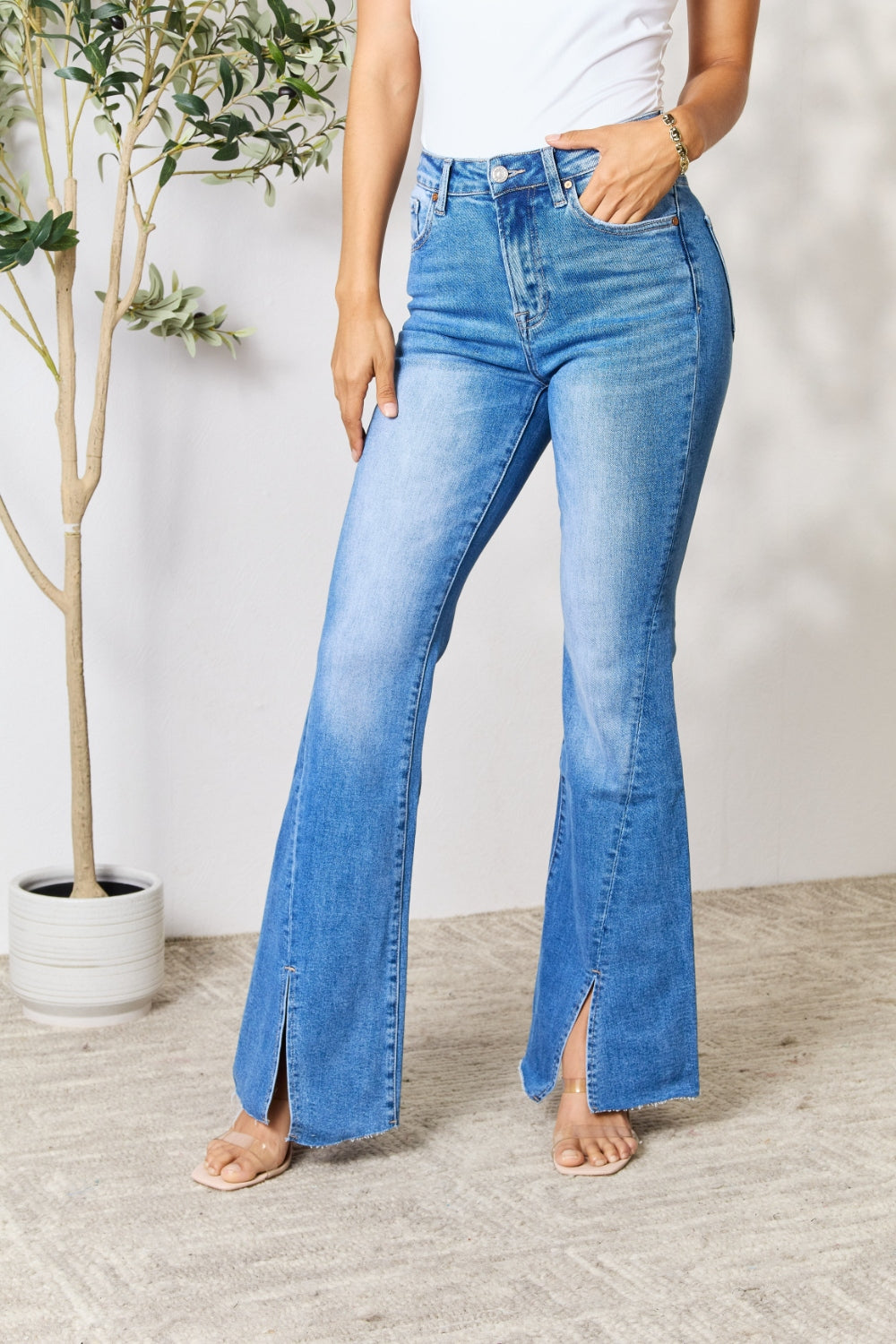 Blue Slit Flare Jeans