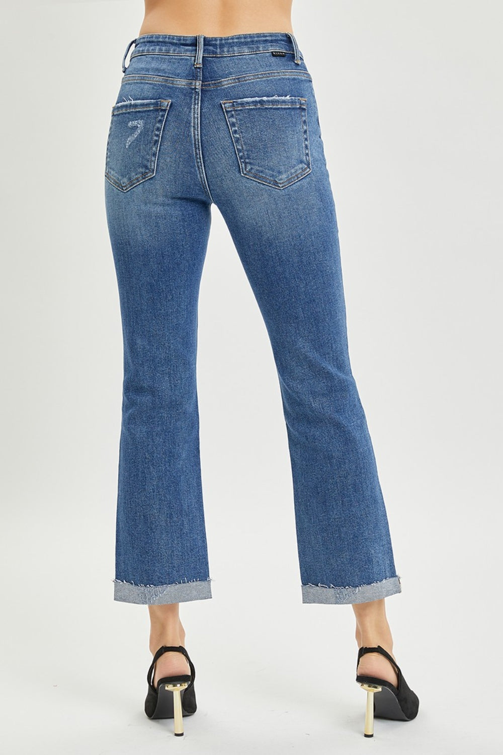 High Waist Button Fly Cropped Bootcut Jeans