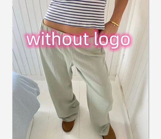 Striped Elastic High Waist Wide Leg Straight Pants