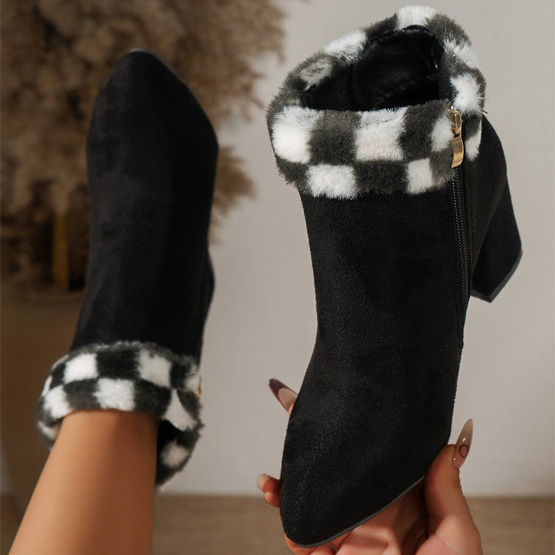 Plaid Print Plush Ankle Warm Snow Boots