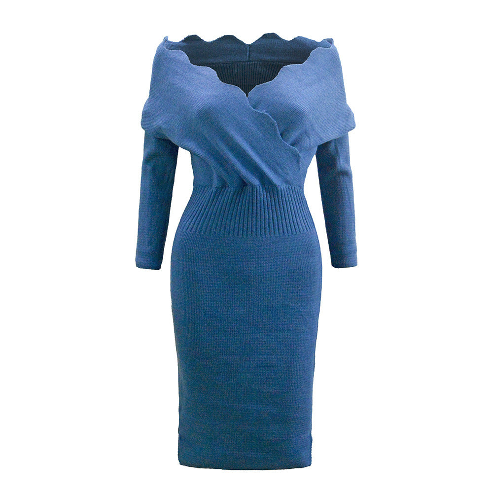 So Quite Knitted Dress Slim Fit V-neck Sweater Dress