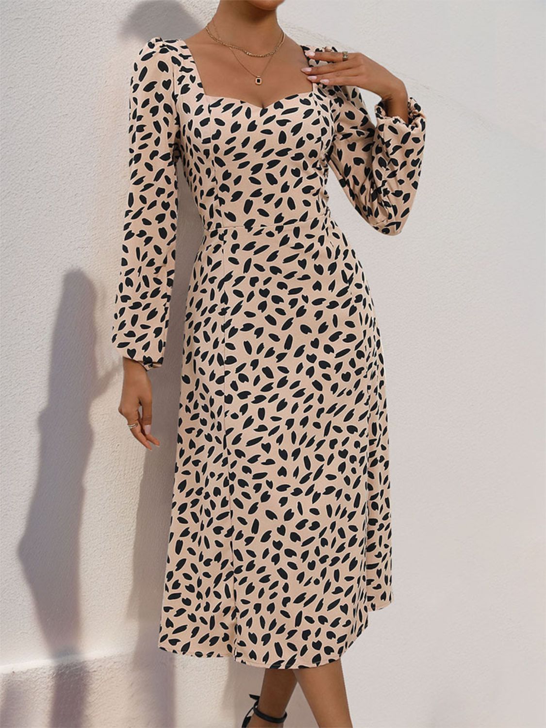 Charming Perfee Tied Slit Midi Dress with Long Sleeve