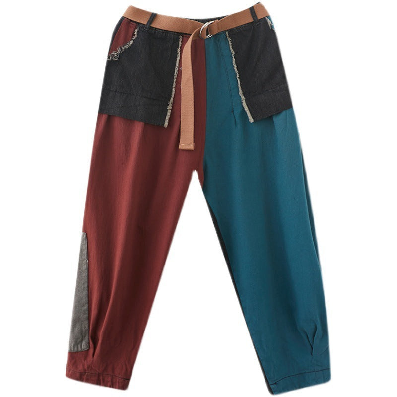 Trendy Contrast Color Stitching Denim Pants