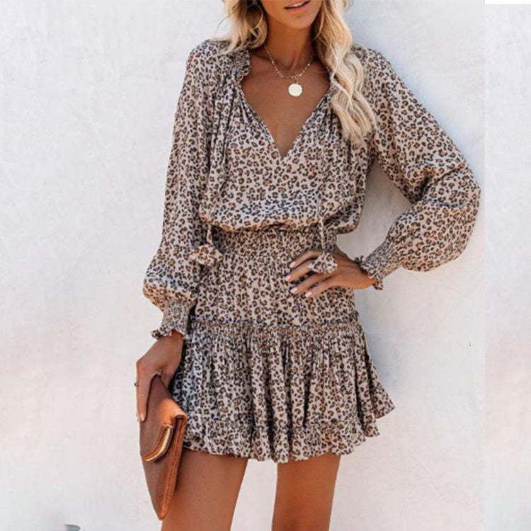 Flowers Patchwork  Print Long Sleeve Dress with Puff Sleeve