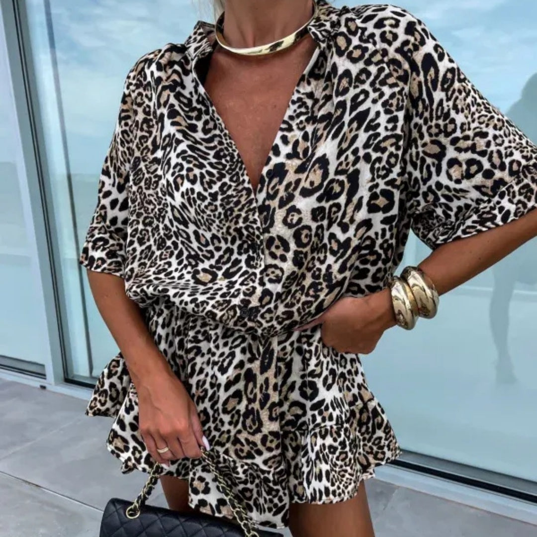 Exploring Day Leopard Print Button Front Romper