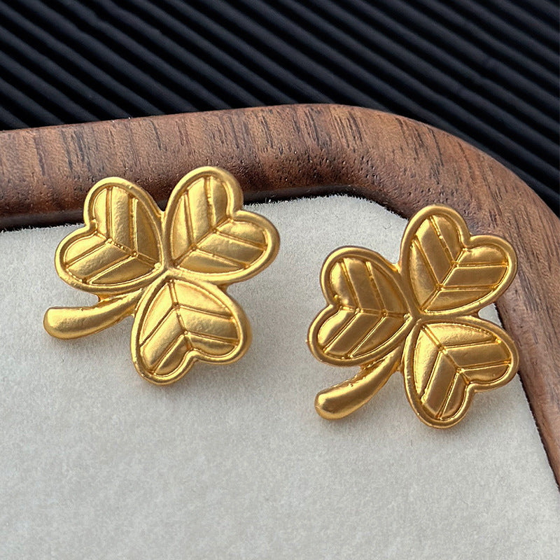 Elegant Golden Clover Stud Earrings