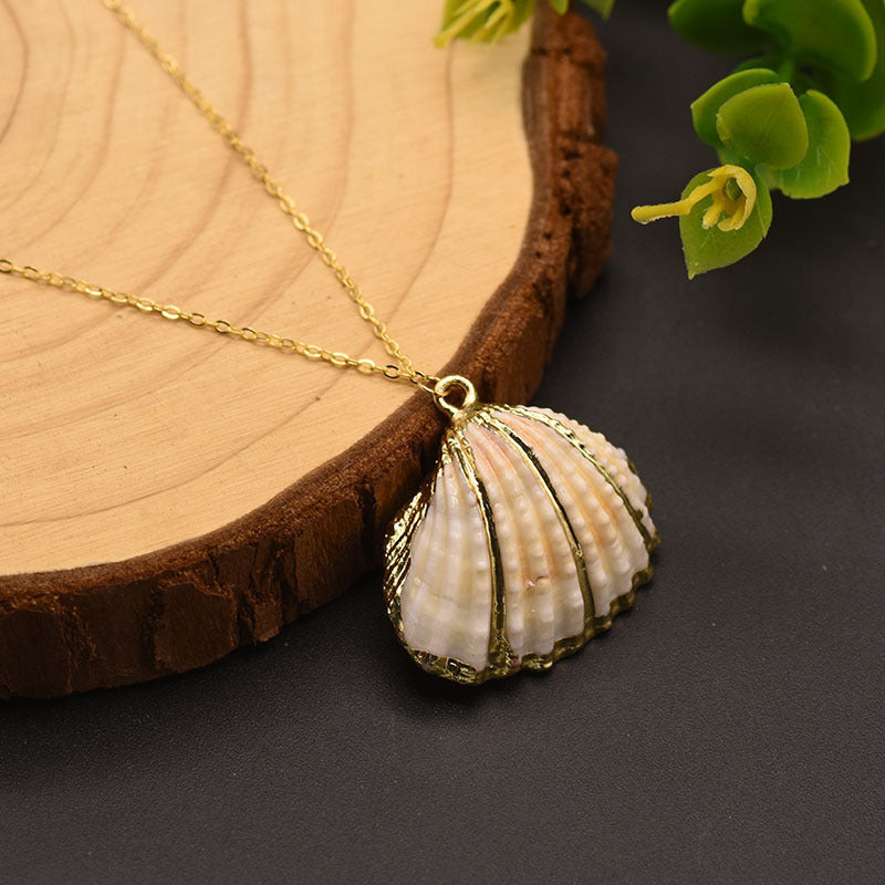 Pearl Inlaid Sea Shell Necklace 925 Sterling Silver with Gold Overlay.