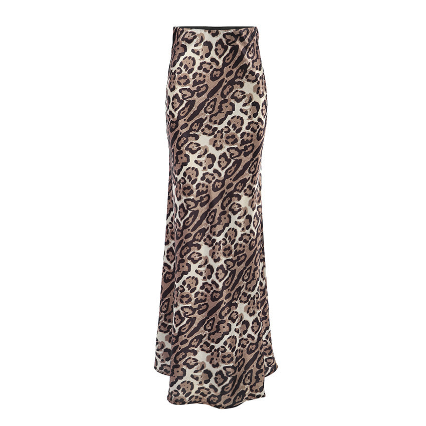 French Gal Leopard Print Bodycon Maxi Skirt