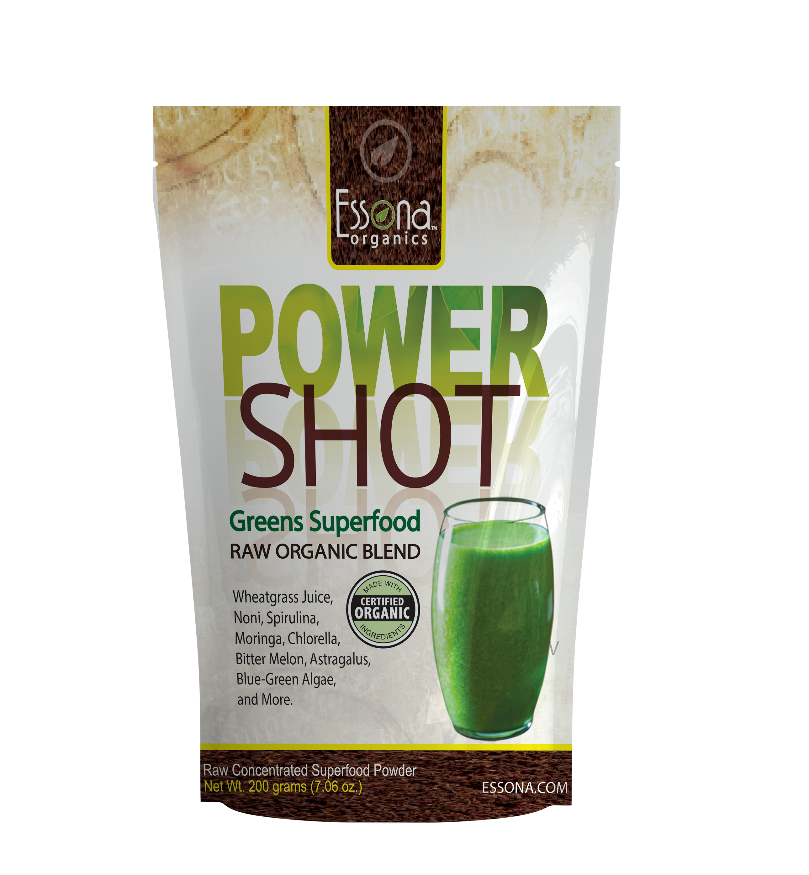 Power Shot Greens Superfood with Spirulina, Chlorella, Wheatgrass, Noni, Moringa, 10 More. (65 Servings).