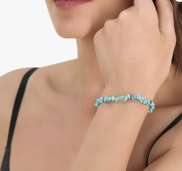 Genuine Turquoise Natural Irregular Stone Elastic Bracelet.