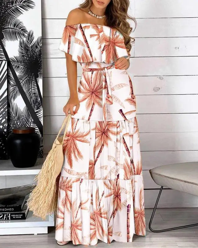 Saying Thing Off-The-Shoulder Leopard Butterfly Print Maxi Dress