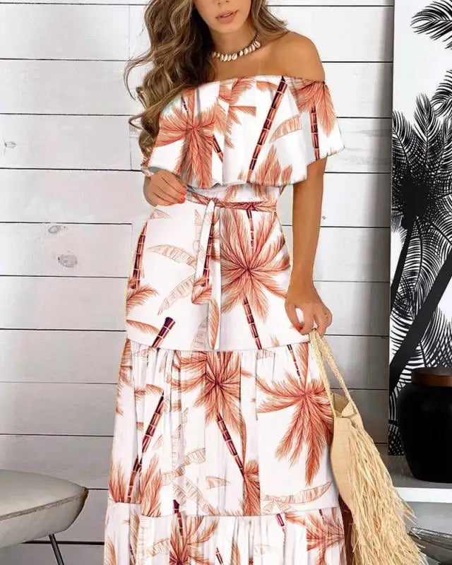 Saying Thing Off-The-Shoulder Leopard Butterfly Print Maxi Dress