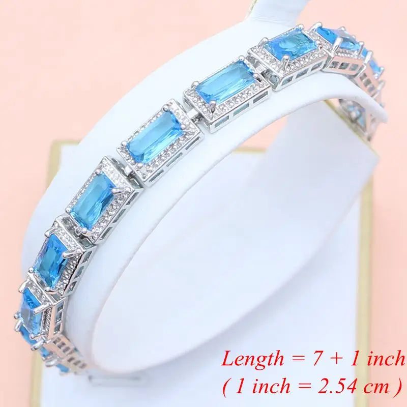 Royal Chic Blue Topaz 5 Pc. 925 Silver Jewelry Set - Necklace, Ring, Earrings, Bracelet.