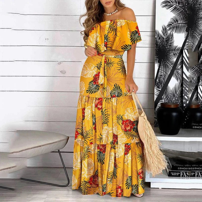 Saying Thing Off-The-Shoulder Leopard Butterfly Print Maxi Dress