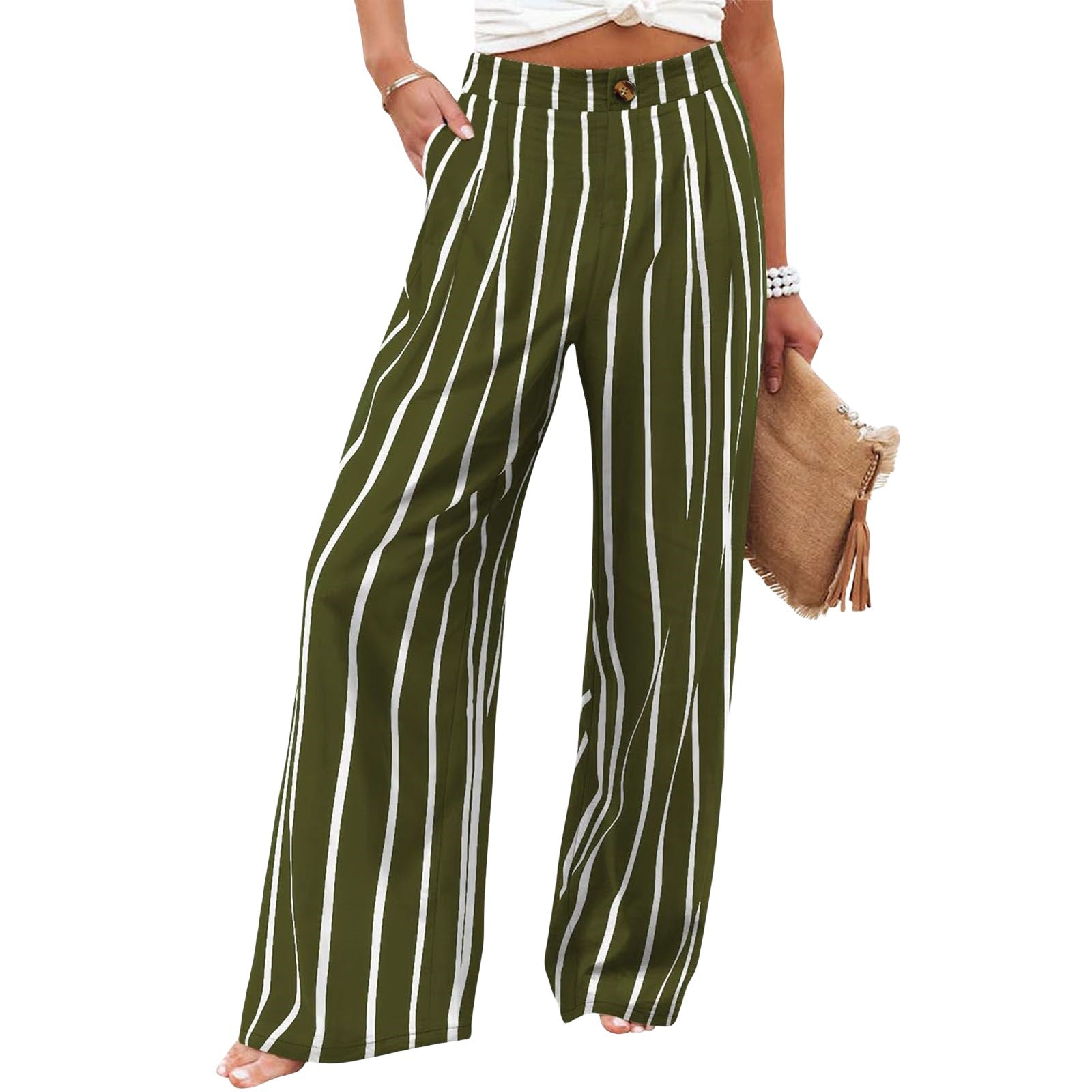 Loose Elastic Waist Wide Leg Long Pants