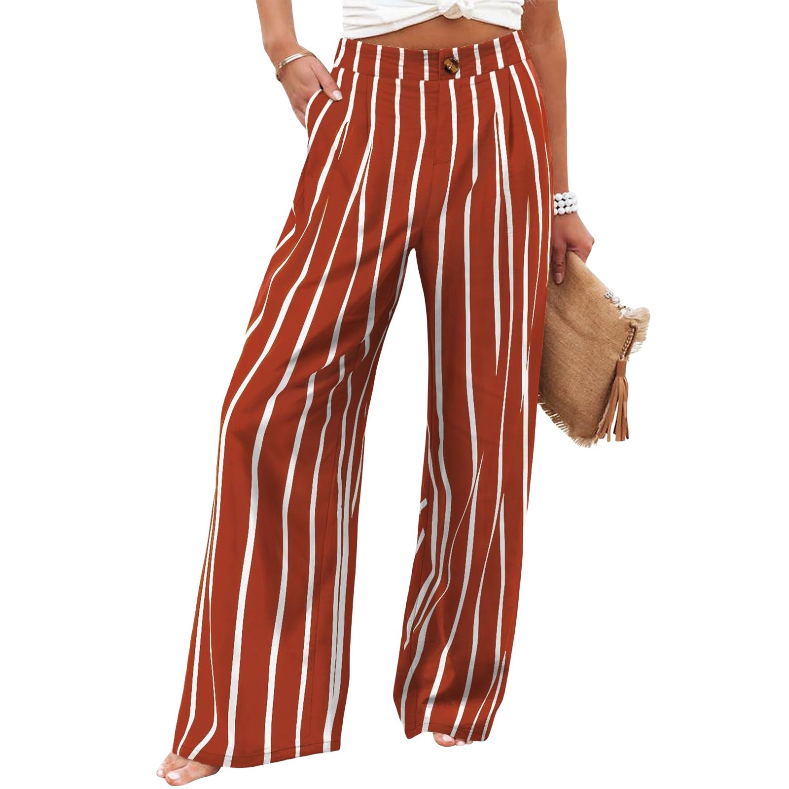 Loose Elastic Waist Wide Leg Long Pants