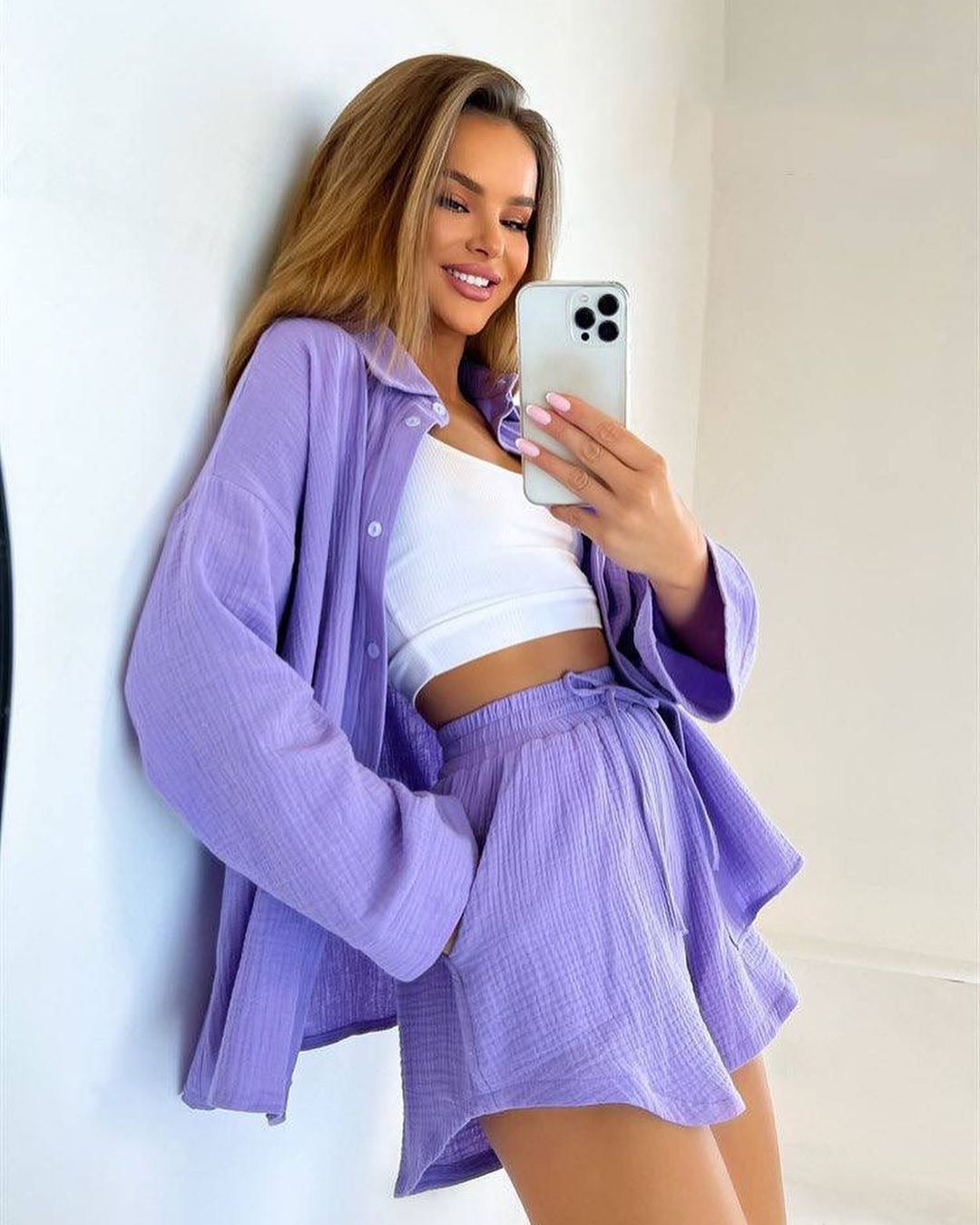 Lavender Love Long Sleeve Shirt 2 Piece Casual Suit