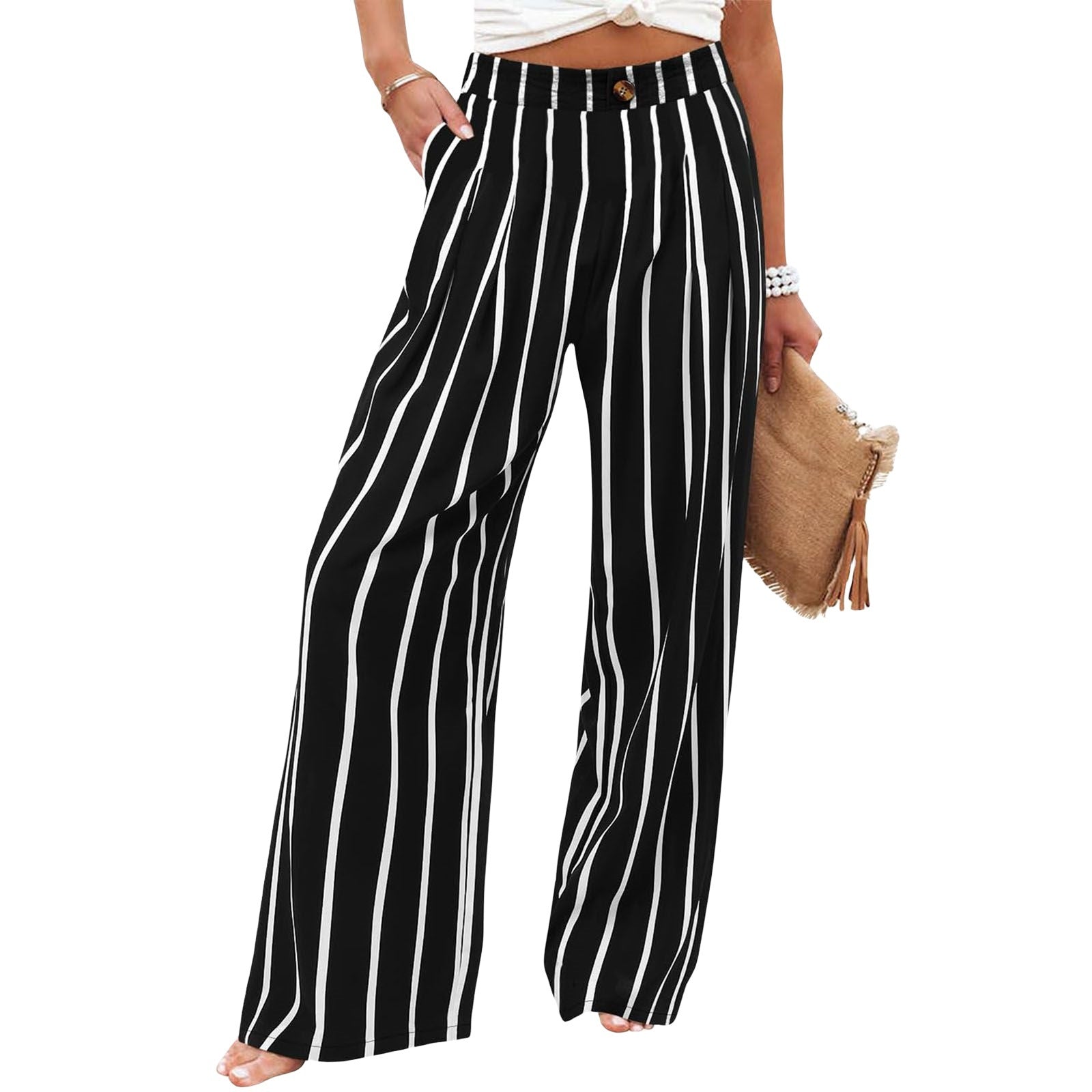 Loose Elastic Waist Wide Leg Long Pants