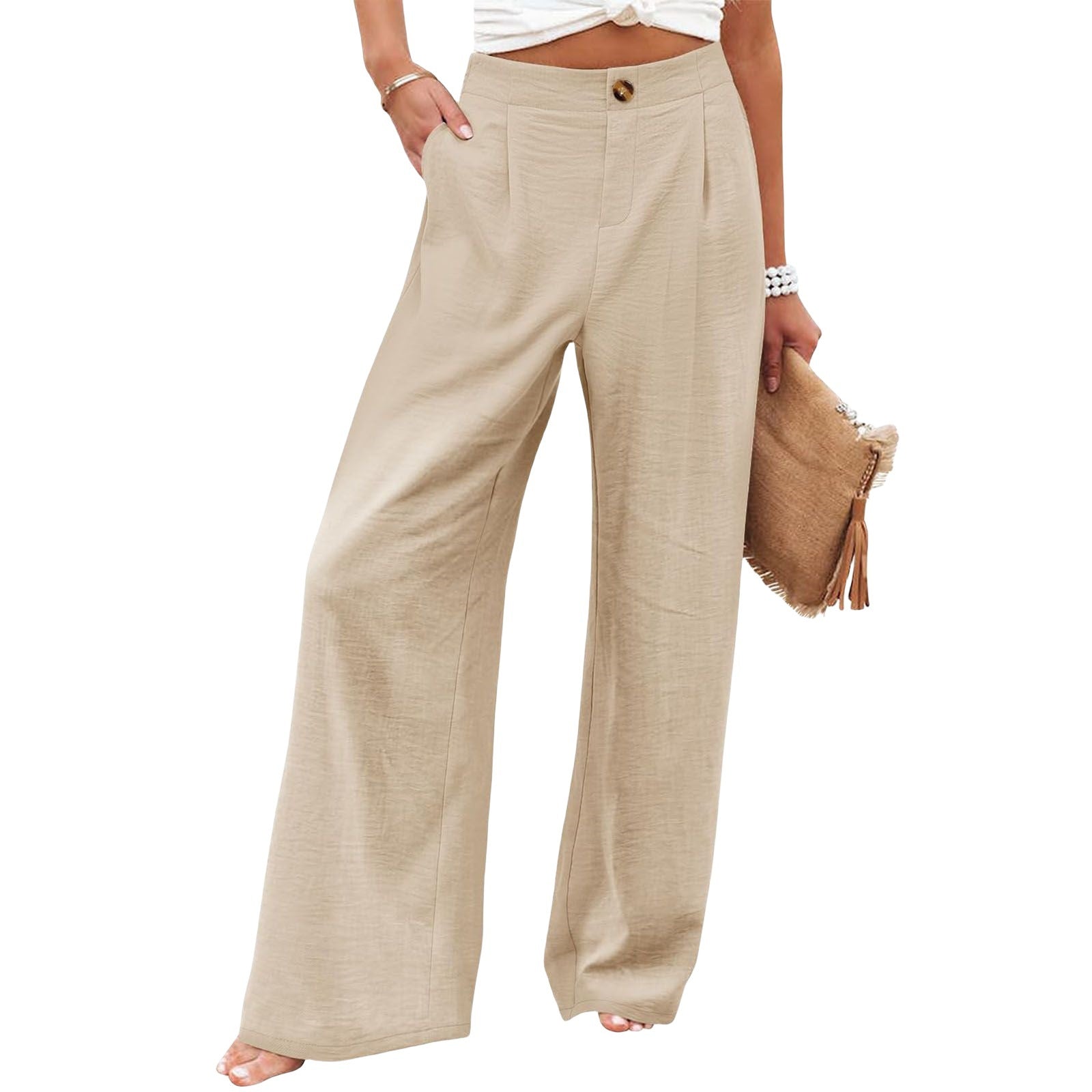 Loose Elastic Waist Wide Leg Long Pants