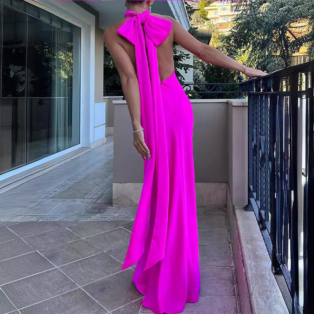 Glamor Rose Red Open Back Maxi Dress