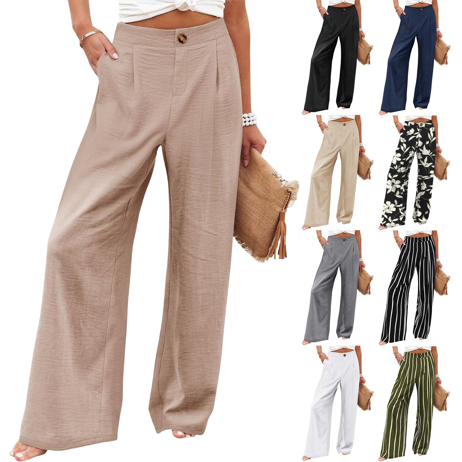 Loose Elastic Waist Wide Leg Long Pants