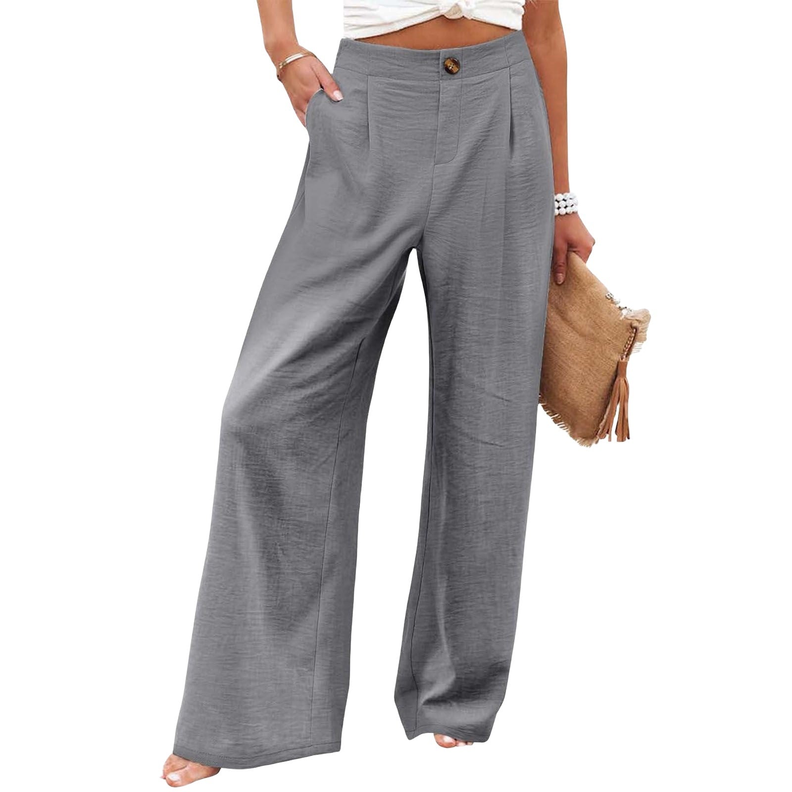 Loose Elastic Waist Wide Leg Long Pants